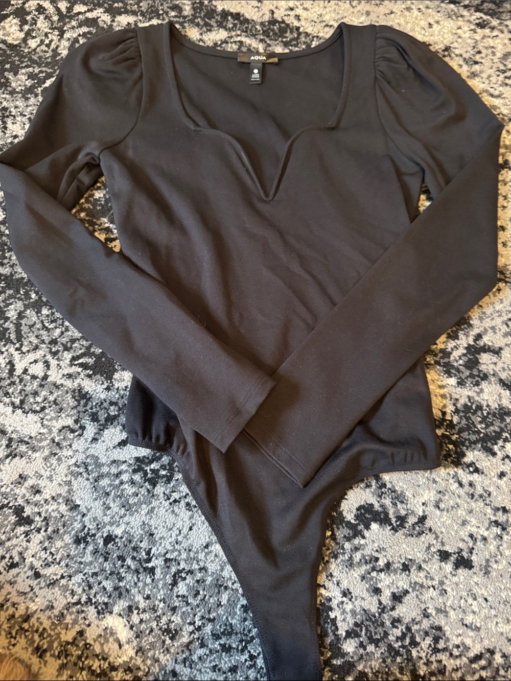Aqua Black Notch-Neck Long Sleeve Bodysuit